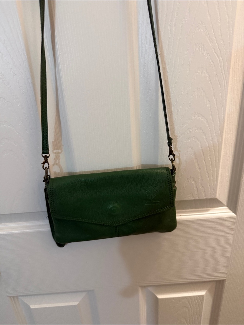 Green Leather Crossbody Bag with Adjustable Strap